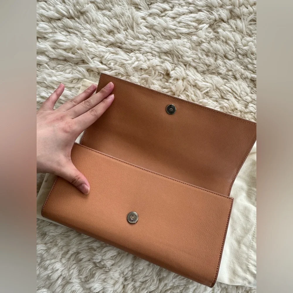 Saint Laurent Brown Leather Clutch with Embossed YSL - Picture 4 of 5